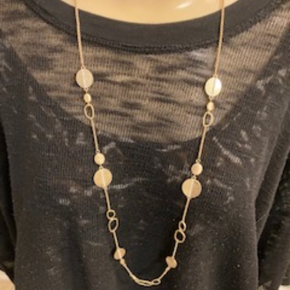 NWT - Casual Bling on this 36" Long Chain Disc Gold Necklace